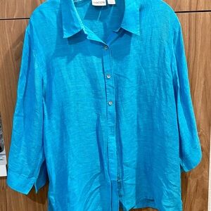 Chico's Bright Turquoise Button-Down Shirt